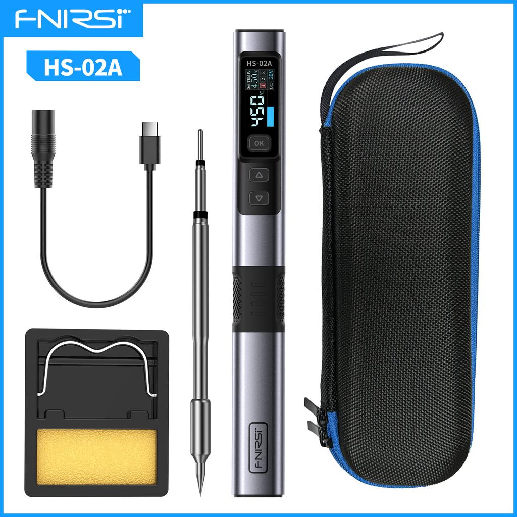 FNIRSI HS-02 Adjustable Temperature Soldering Iron DC 20V 100-450℃ Welding Solder Rework Station PD 100W Portable Repair Tool