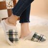 Fashion Fashion Plaid Cotton Slippers for Women Flat Heel Non Slip Cotton Slides Woman Indoor Purple Green Warm Plush Slippers Female