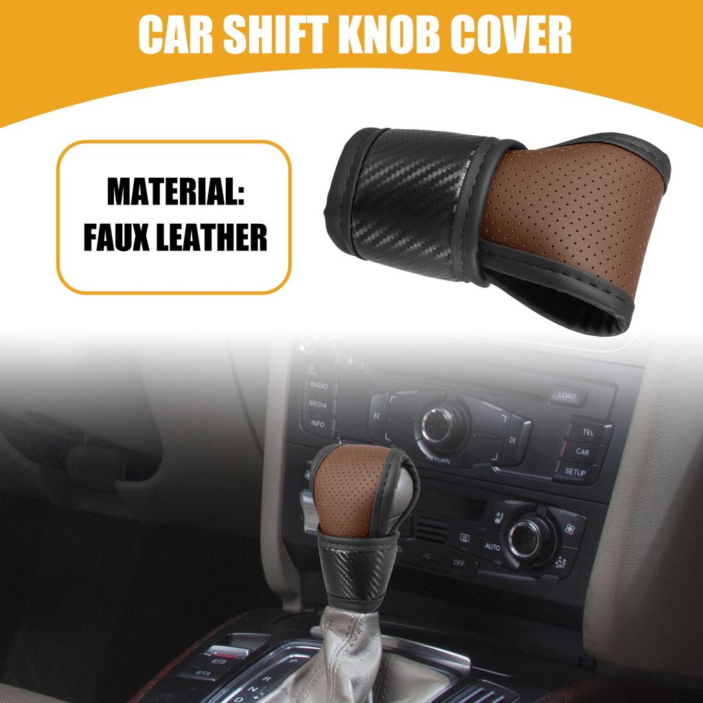 Partuto 1pc Universal Car Shift Knob Cover - Car Knob Gear Sticky Protector Breathable- For Leather Brown