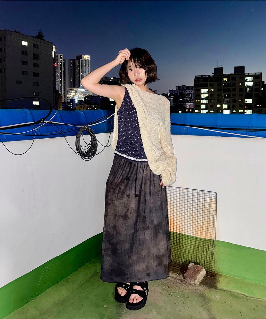PLASMA SPHERE Tornado Check Studded Sweat Maxi Skirt_2 Colors