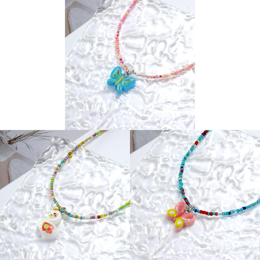 Kids Butterfly Heart Necklace Handmade Beaded Jewelry For Girls Spring 2025