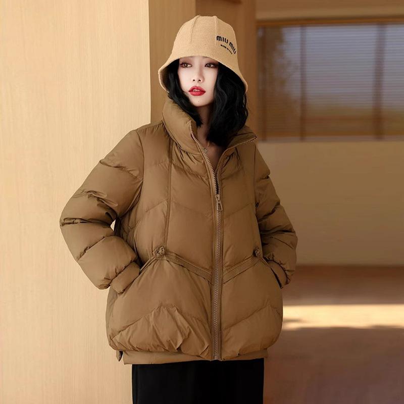 

Retro stand-up collar short down jacket women s 2025 winter new fashion buckle warm small white duck down jacket M