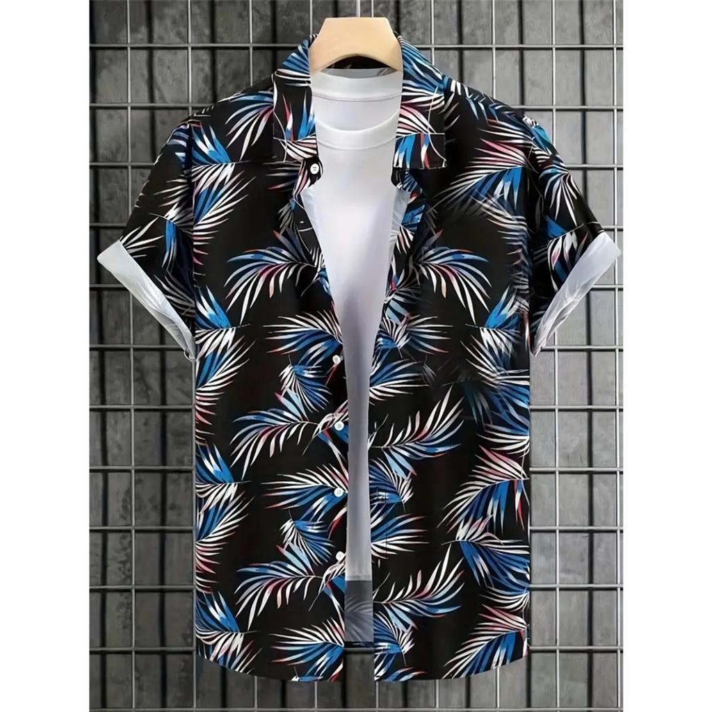 Men's Hawaiian Shirt White Harajuku Fashion Summer Daily Shirt Casual Printed Short Sleeve Shirts Loose Social Men's Clothing