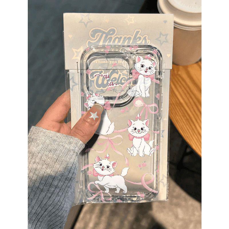 Marie Cat Cartoon Soft Pink Case for Apple iPhone 11, 13, 14 Pro, and 15 Pro Max