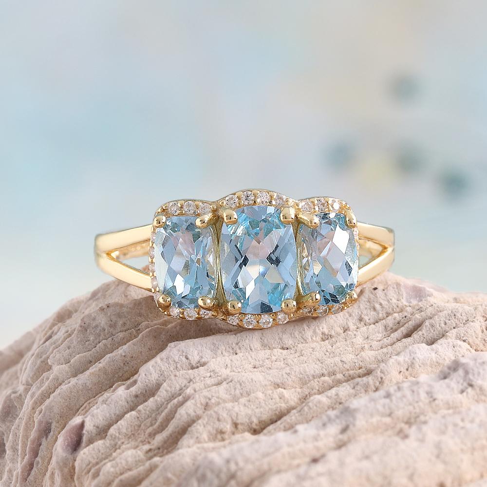 Natürlicher Himmelblauer Topas Ring Ohrringe Set 925er Sterlingsilber November Geburtsstein Feinschmuck für Damen Jubiläumsparty Geschenk