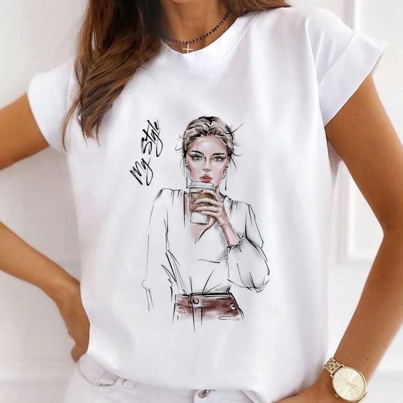 New European and American Fashion City Girl Trend Round Neck Short Sleeve Women's T-shirt Graphic T Shirts Tops