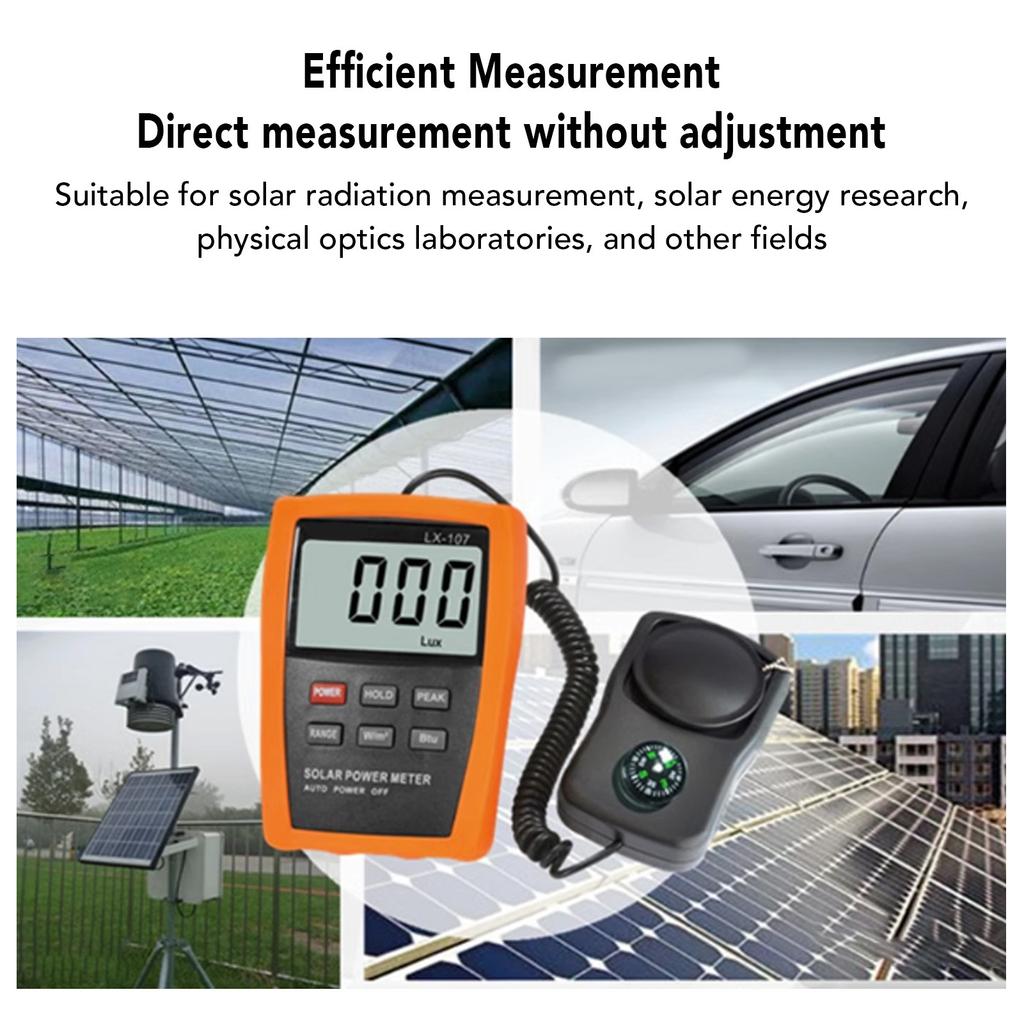 Digital Solar Power Meter Data Retention Fast Sampling High Accuracy Sun Light Energy Tester with Compass