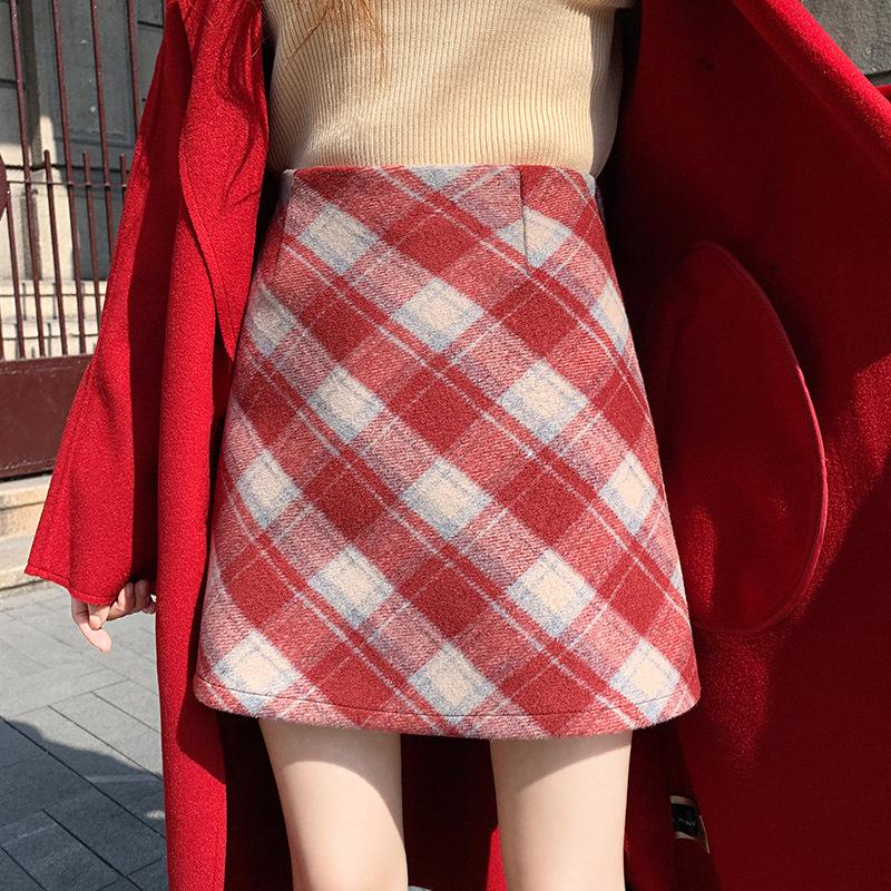 2025 Autumn/Winter Women's High-Waisted Plus Size Yellow Plaid Wool Mini Skirt