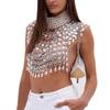 Multi Layer Pearls Crystal Crop Top Camisole for Women Backless Halterneck Tassels Chest Chain Body Jewelry Beach Vest