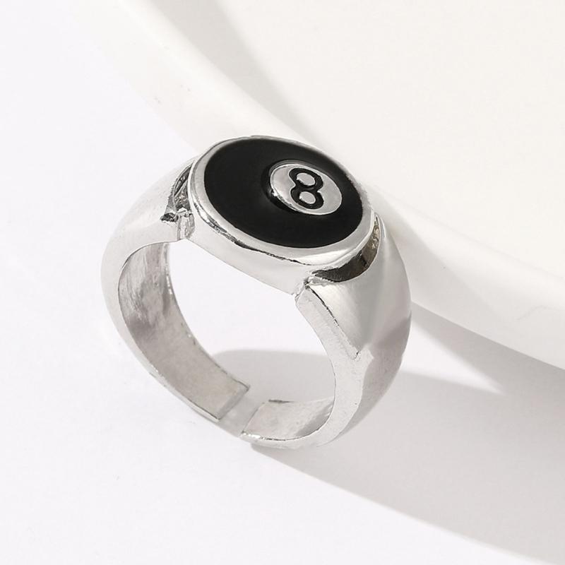 Punk Gothic Number 8 Billiards Ball Ring for Women Vintage Silver Plated Retro Charm Billiards Rings Finger Jewelry