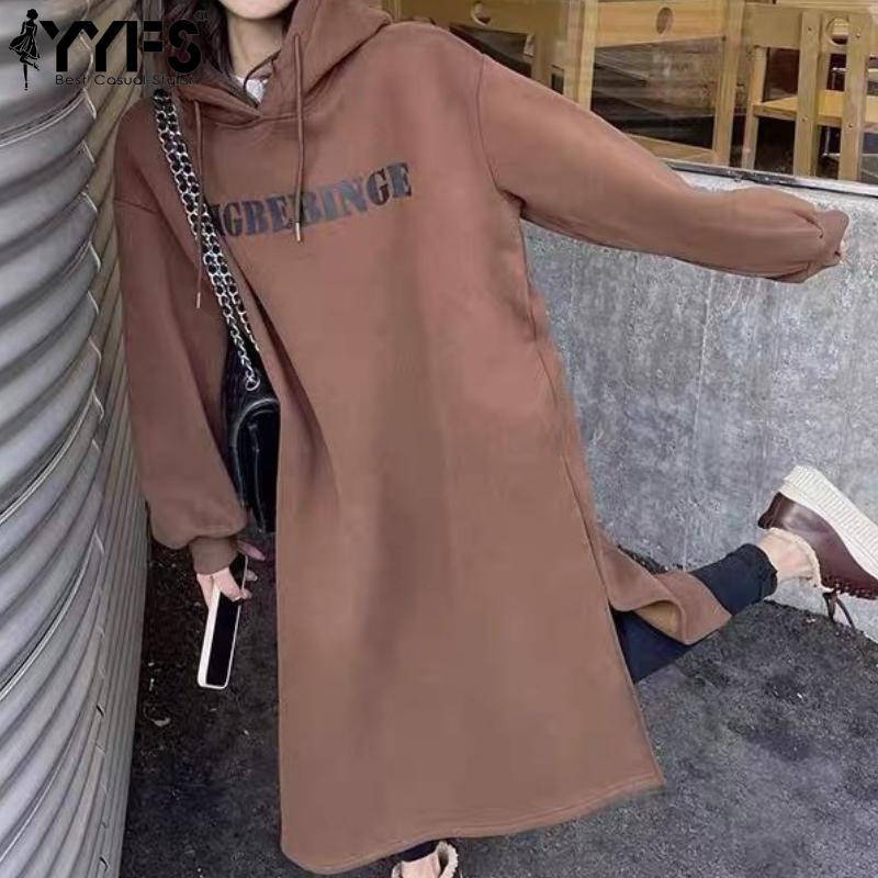 YYFS Women's Fashion Fall Winter Long Sleeve Hooded Loose Waistline Casual Dresses