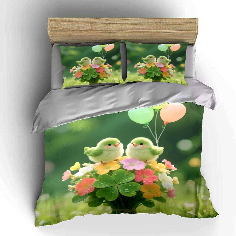 "Bird Figurines Decoration Set" Bedding Set with 1 Duvet Cover 2 Pillowcases Single Double King Queen, Gift