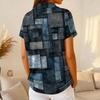 Womens Casual Short Sleeve Retro Floral Print Waffle Knit Polo Shirt Lightweight Button Down Top