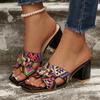 Damen Sandalen Bohemian Ethno High Heels Sandalen Offene Zehenpartie Genäht Print Designer Schuhe Sommer Damen Schuhe Zapatos De Muje