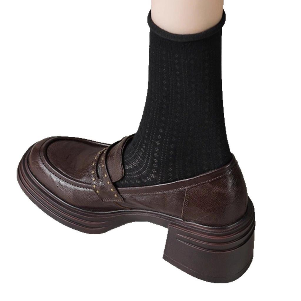 British style spring 2025 new loafers women's platform heightening small leather shoes rivet belt buckle sheepskin single shoes