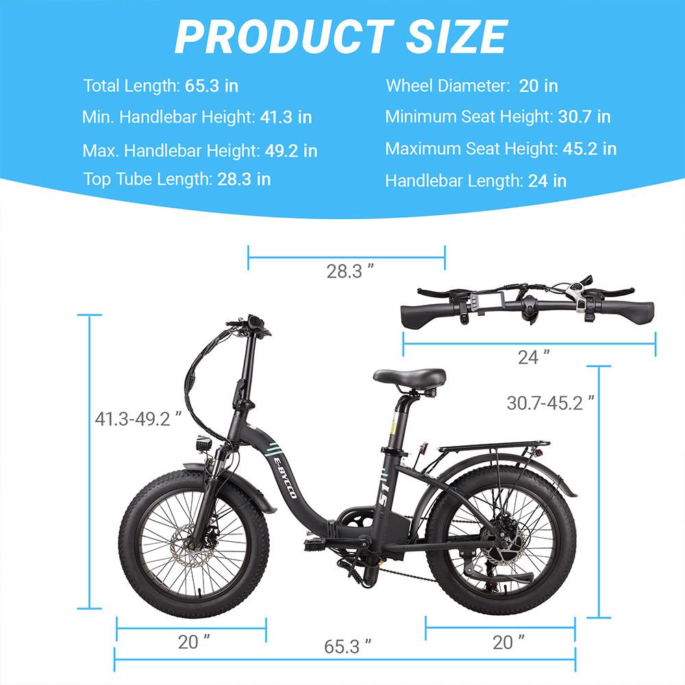 Electric Bicycle Ebycco S1 20" Tire 250W Motor City Electric Bike For Adult 36V 10.4Ah Dual Disc Brakes Max Range 50Km 7 Speed Black