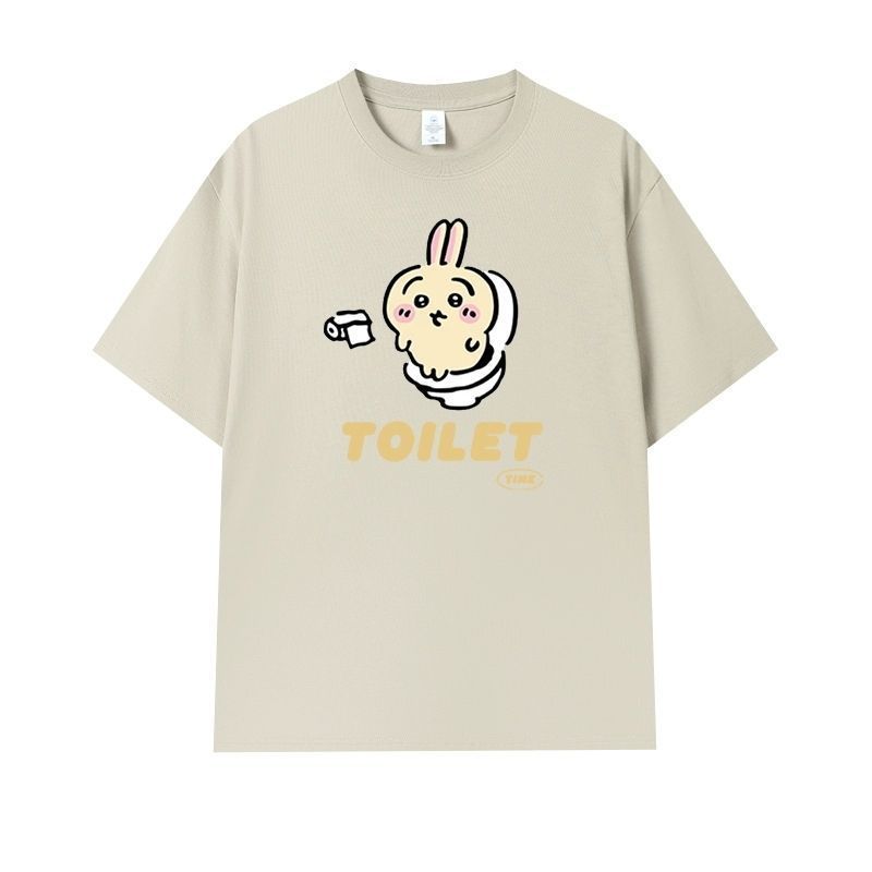 MINISO Chiikawa Dessin Animé Imprimé Manches Courtes Col Rond T-shirt Femme Homme Tendance Mode Mignon Ample Confortable T-shirt Hauts