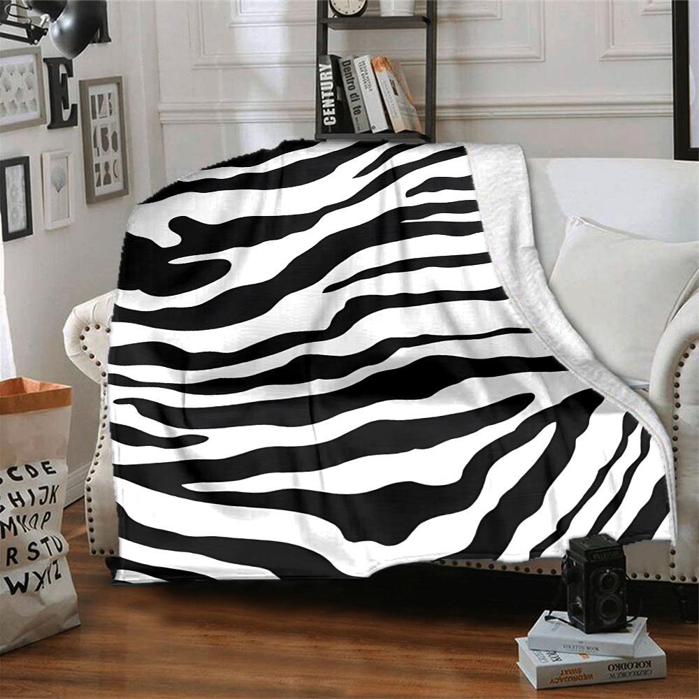 1pc Zebra Print Blanket Warm, Cozy, And Soft, Suitable for Sofas, Beds, Cars, And Office Use.Perfect for Camping And Travel, Making It a Great Gift fo