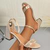 Gold Silver High Heels Sandals for Women Plus Size Pu Leather Ankle Buckle Sandals 2025 Summer Light Comfort Square Heeled Shoes