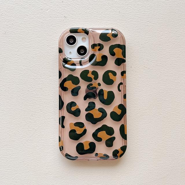 Pink Leopard Cute Heart Love Pattern Transparent Soft Phone Case For Iphone 14 12 11 13 Pro Max Shockproof Bumper Back Cover