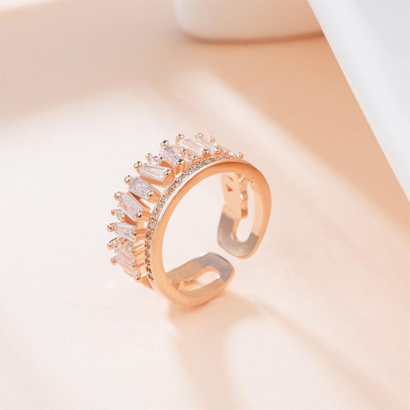 European-American Zircon Open Ring: Elegant, High-End Fashion Jewelry for Women