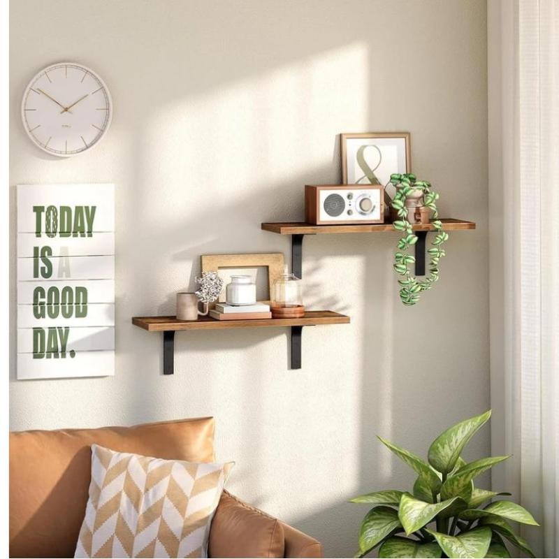 Wall Shelves Floating Wood Water Resistant-Space Saving Storage Display Rack Kitchen Bathroom