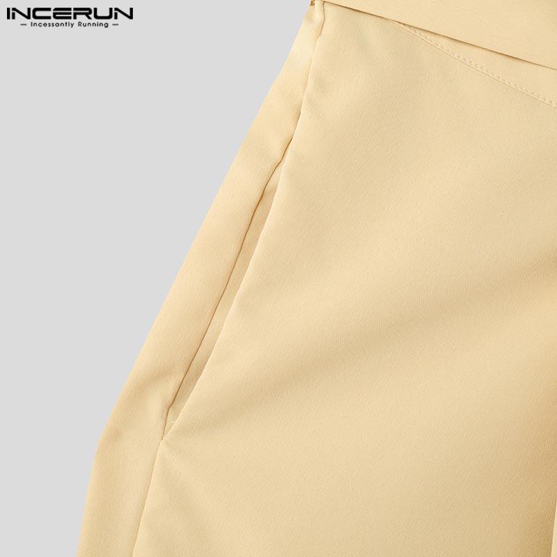 INCERUN Men High Waist Zipper Ruffled Pants Solid Casual Long Trousers Pockets