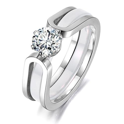 

New Fashion Black Square Crystal Brand Jewelry Accessories Ring Unique Stainless Steel Rings for Women 6