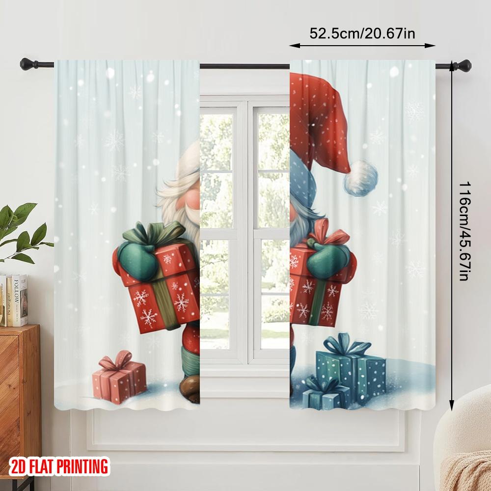 2pcs,2D Plane Printing Pattern Curtains Cute Santa Claus Presents Snow (3) Polyester Fabric (without Rod) Decorations Inside Use