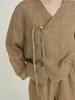 Johnature Camicie vintage da donna in ramia con scollo a V, maniche lunghe, bottoni, camicette autunnali, camicie a tinta unita autunnali