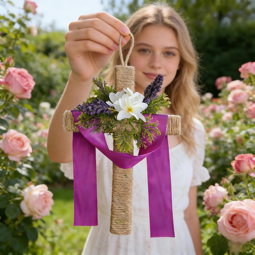 Easter Cross Door Hanging Purple Porch Decoration Spring Easter Party Pendant