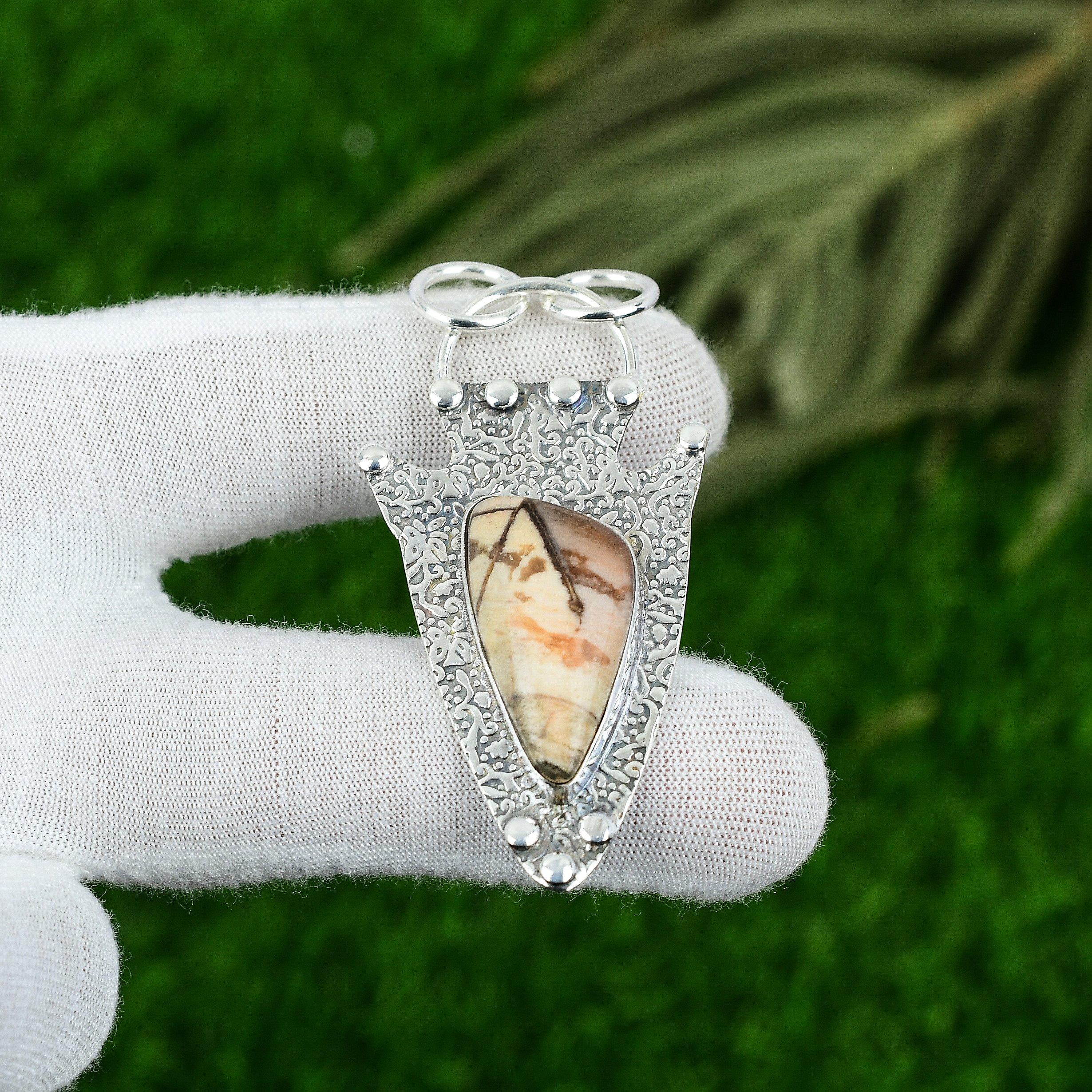Mothers day Deal Coconut Jasper Gemstone Bezel Boho Pendant 925 Sterling Silver