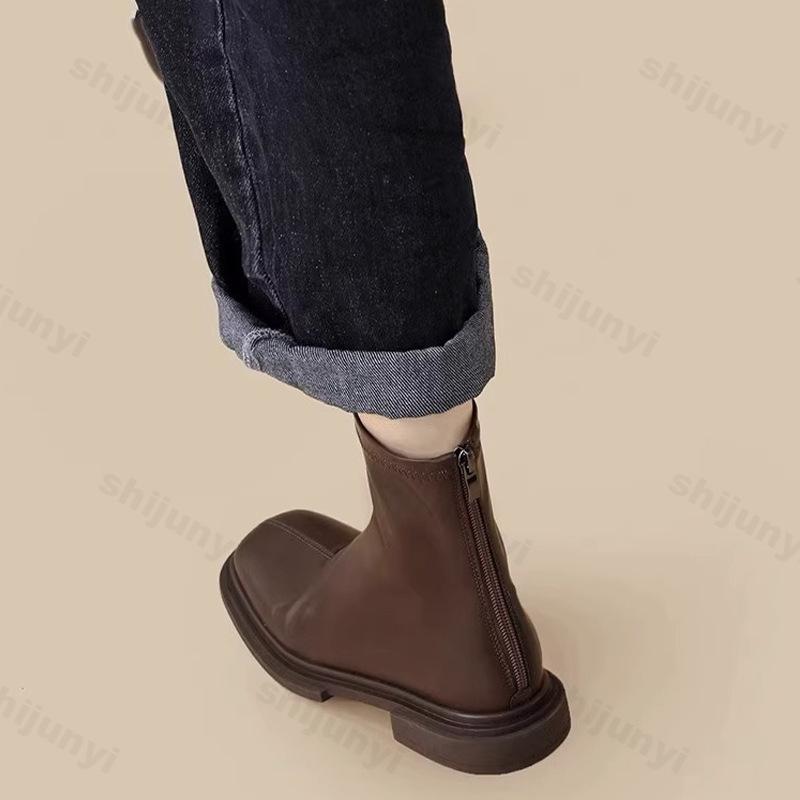 Modă Femei Cizme de Toamnă Cizme Glezna Impermeabile Pantofi cu Platformă Femeie Tendință 2025 Pantofi din Piele Moale Cizme Stil Britanic cu Toc Gros