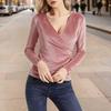 2025 European & American Women's Casual Pleated Top with Sexy Cross V-Neck