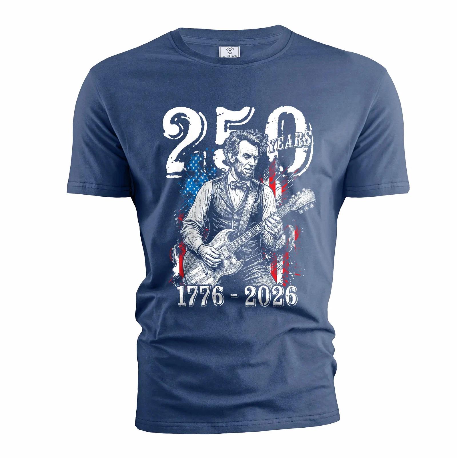 Men s 250 Years Abraham Lincoln Guitar T-Shirt (1776-2026) 4XL