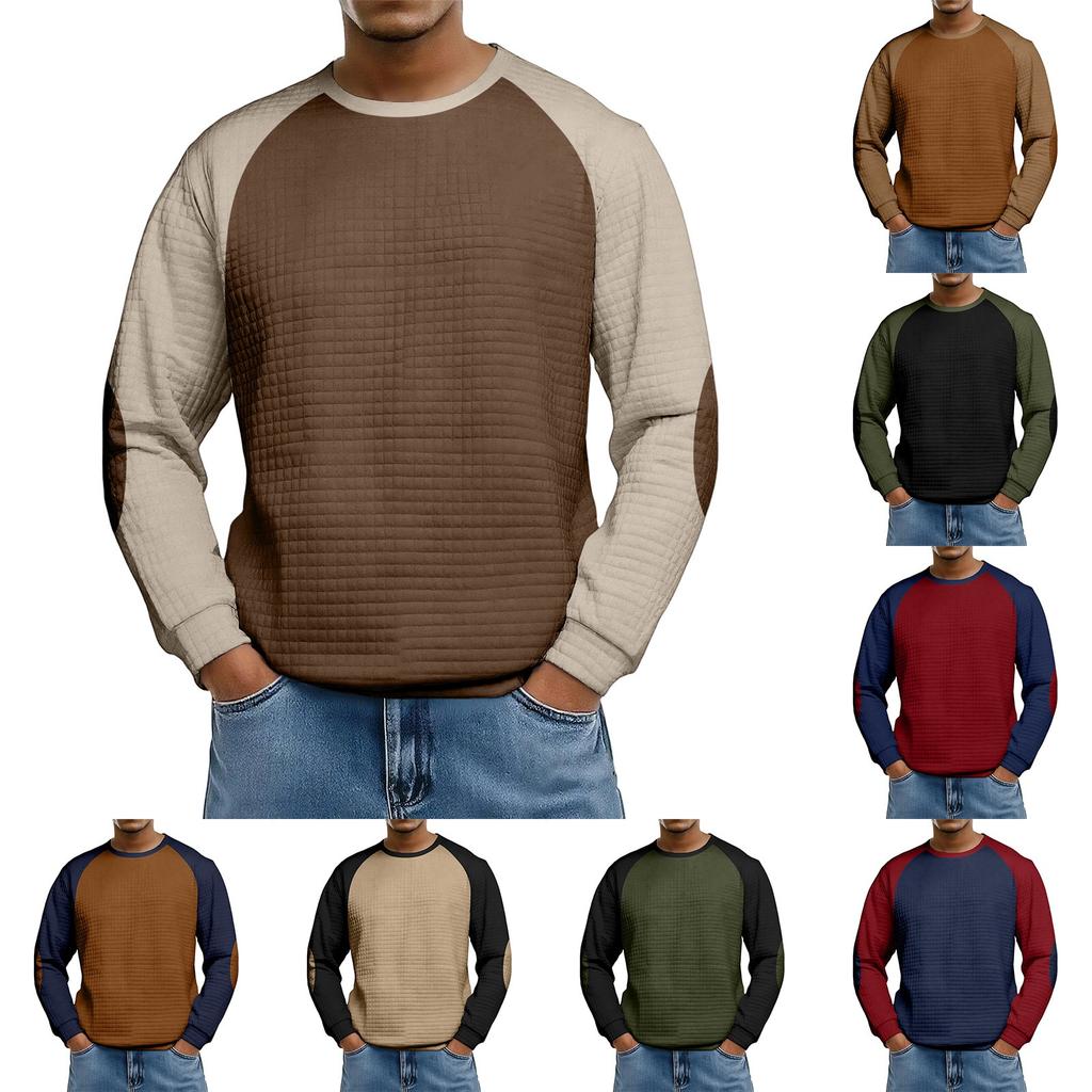 Men's Loose-fitting Casual Waffle-weave Neck Long-sleeved Top