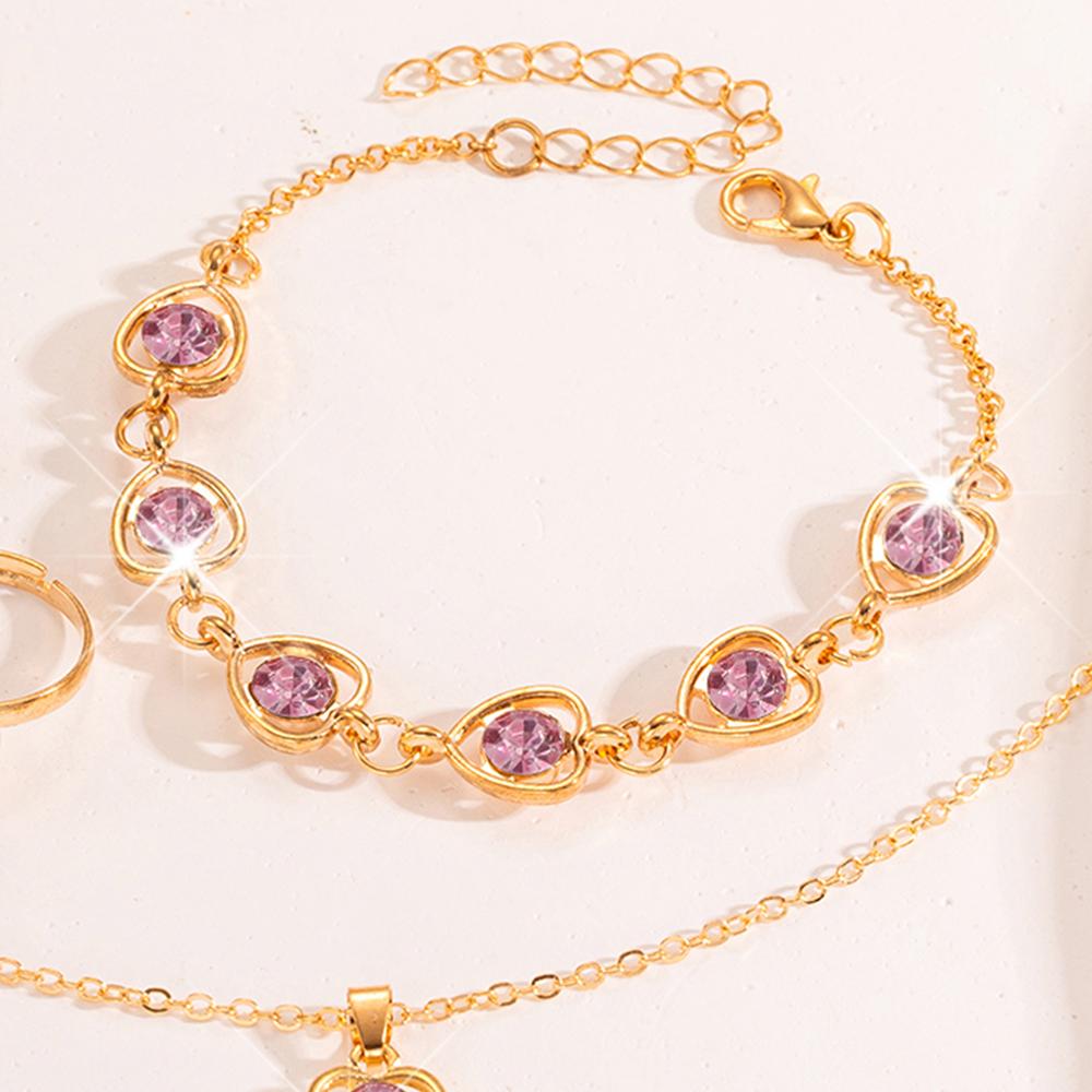 5pcs Women Zircon Set, Fashionable and Casual Heart Necklace, Bracelet, Ring, Earring Zircon Set, Suitable for Daily Wear, Gif