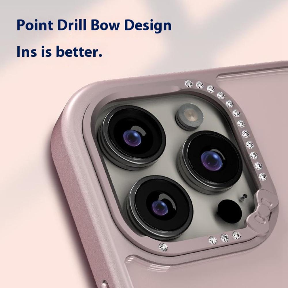 For iPhone 16 Pro Max Case Compatible with MagSafe Bow Rhinestone TPU+Acrylic Phone Back Cover