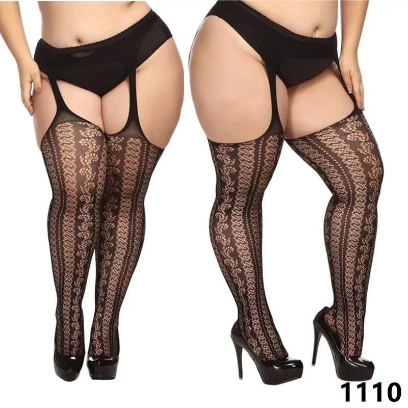 Elastic Plus Size Women Long Socks Thigh High Stocking Black White Lace Top Over The Knee Sexy Stockings With Silicone Anti-Slip