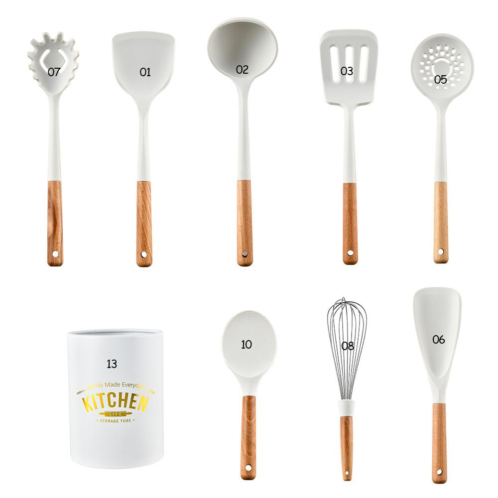 Conjunto de utensílios de cozinha de silicone antiaderente, espátula, batedores de ovos, pá, cabo de aço inoxidável, conjunto de utensílios de cozinha