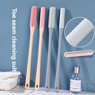 Multi-functional Toe Seam Massage Cleaning Brush, Soft Rubber Exfoliating, Unscented Foot Scrub Brush with Long Handle