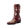 Fashion IPPEUM Cowboy Boots For Women Red Embroidered Size 43 Cowgirl Outfit Shoes Calf High Boots