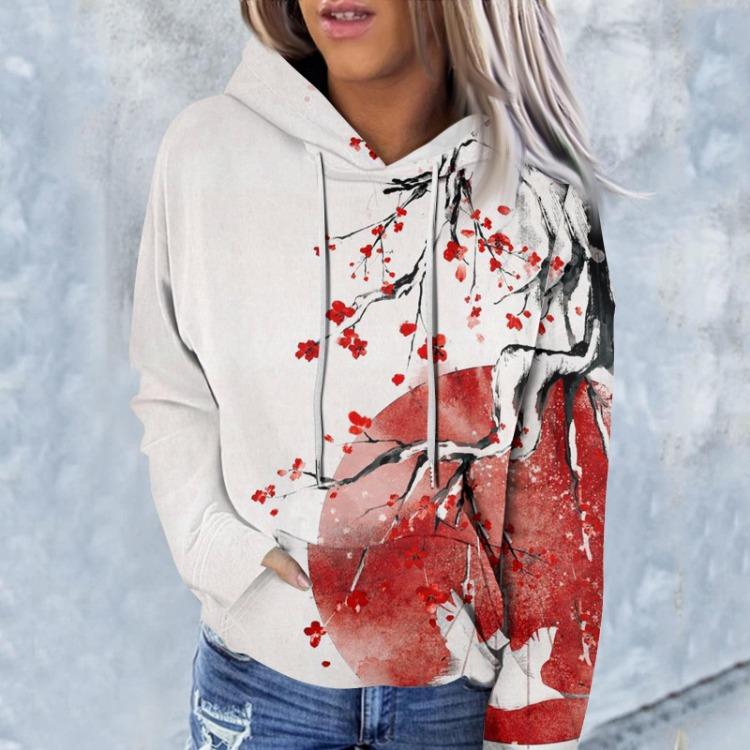 Floral Print Hooded Casual Women's Sweatshirt Fashion Long Sleeve Top