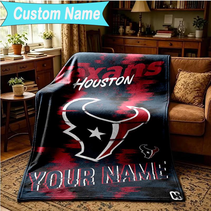 1PC Custom Name Blanket Houston-Texans Artwork Flannel blankets Patterns Throw Blanket All-Season Soft Gift for Couch, Bed, Camping, Birthday gifts