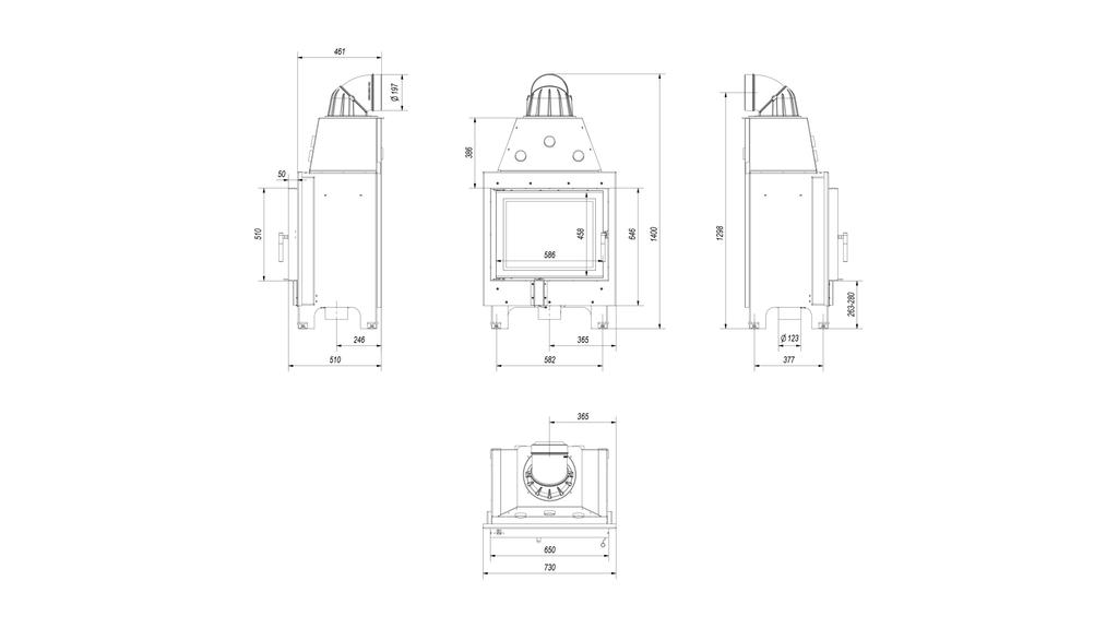 Stahlkamin KRATKI MBZ 13 kW Ø 200 selbstschließende Tür