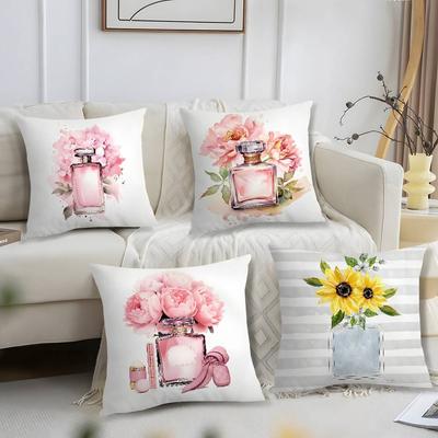 Flower Perfume Bottle Pillow Case Short Plush Print Cushion Cover Square Throw Pillow Covers Sofa Home Decor