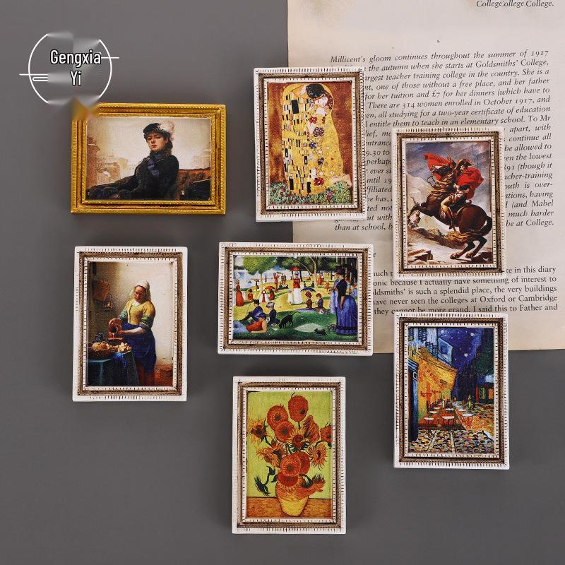 Magnet de frigider din rășină 3D: Pictură Faimoasă Autocolant Personaj Retro