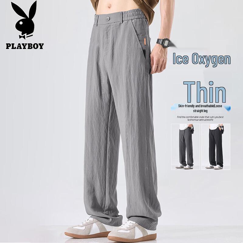 PLAYBOY Men s Summer Loose Linen Blend Straight Leg Casual Pants 30
