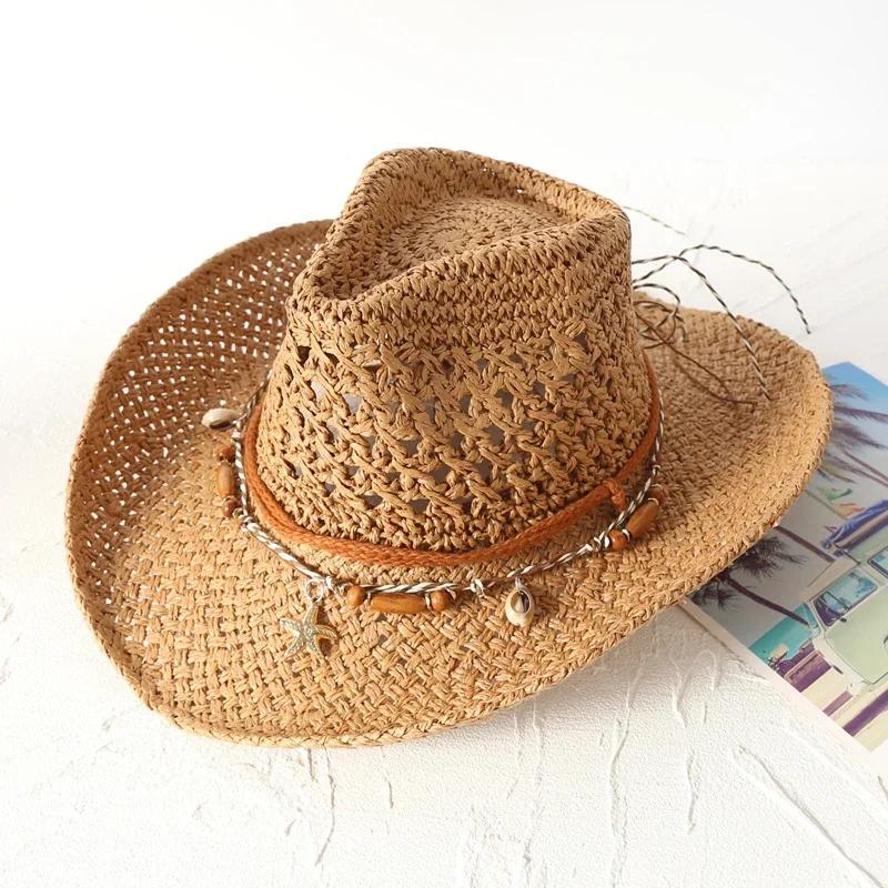 

Summer Cowboy Hat Woman Straw Sun Hat for Women Man Men Cap-Handmade Classic Unisex UPF 50+ Sun UV Protection Hat 56-58cm хаки