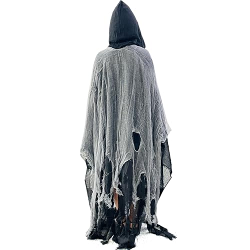 Socpuro Grim Reaper Cosplay Halloween Costume, Long Hooded Cape, 180cm Long, Devil Ghost Costume for Men and Women, Horror, Haunted House, Cool Hallow
